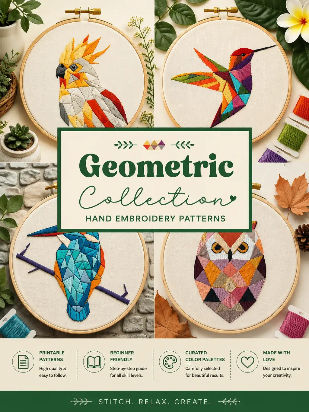 1800+ Premium Hand Embroidery Pattern PDF | Beginner-Friendly DIY Wall Art