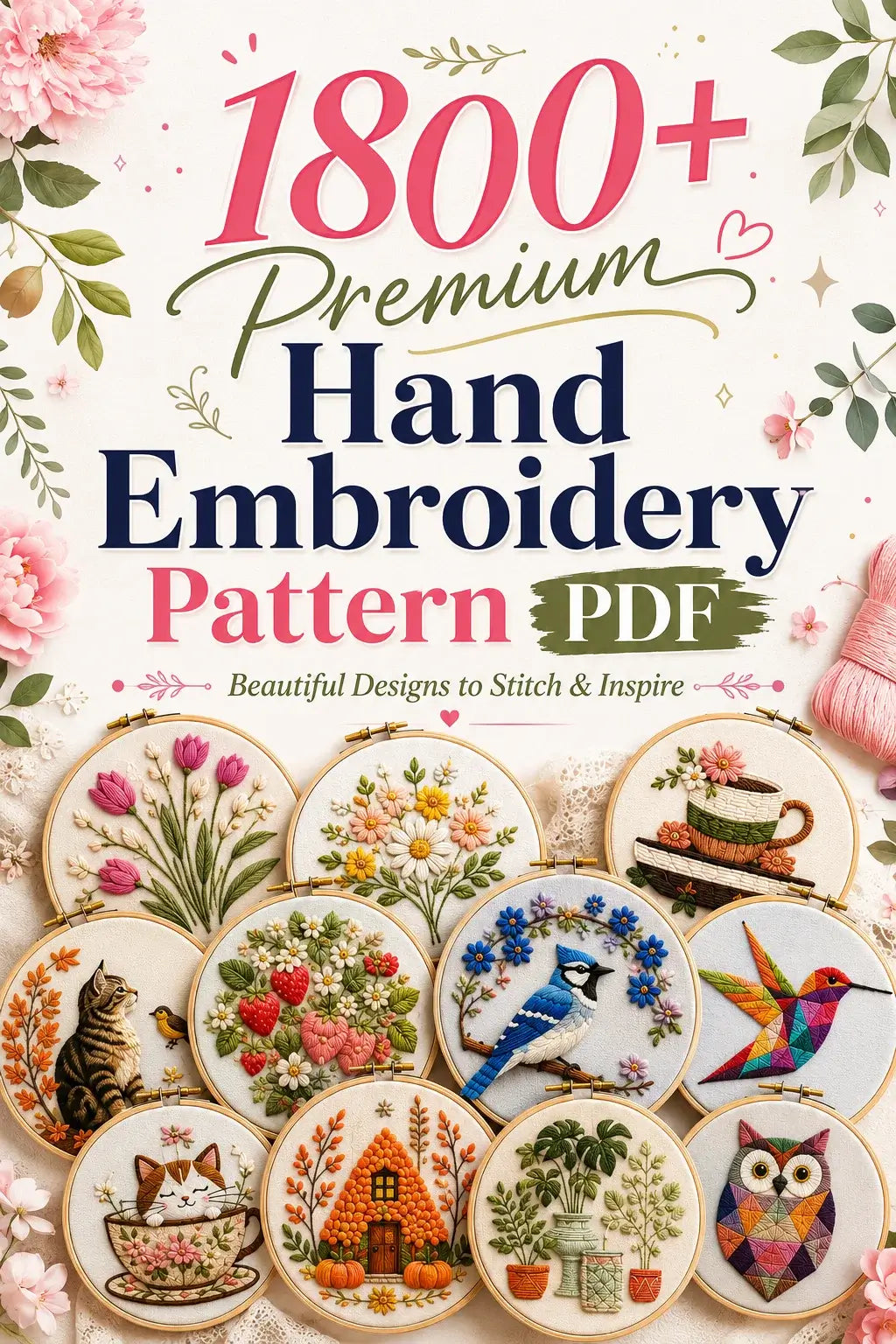 1800+ Premium Hand Embroidery Pattern PDF | Beginner-Friendly DIY Wall Art
