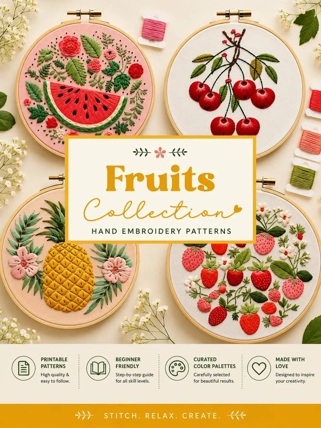1800+ Premium Hand Embroidery Pattern PDF | Beginner-Friendly DIY Wall Art