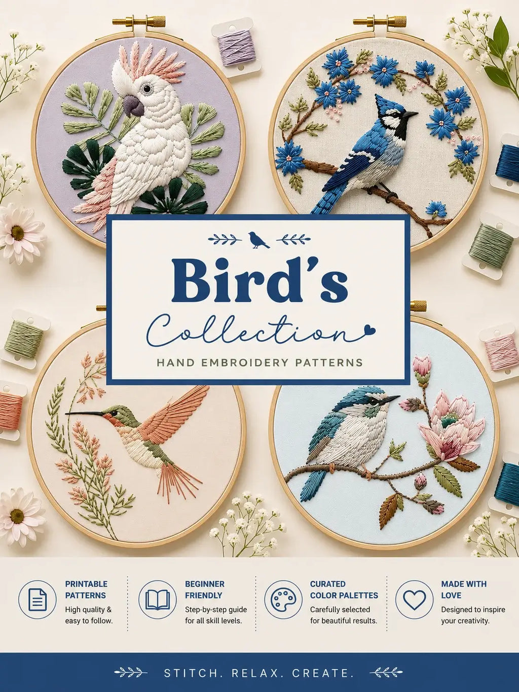 1800+ Premium Hand Embroidery Pattern PDF | Beginner-Friendly DIY Wall Art