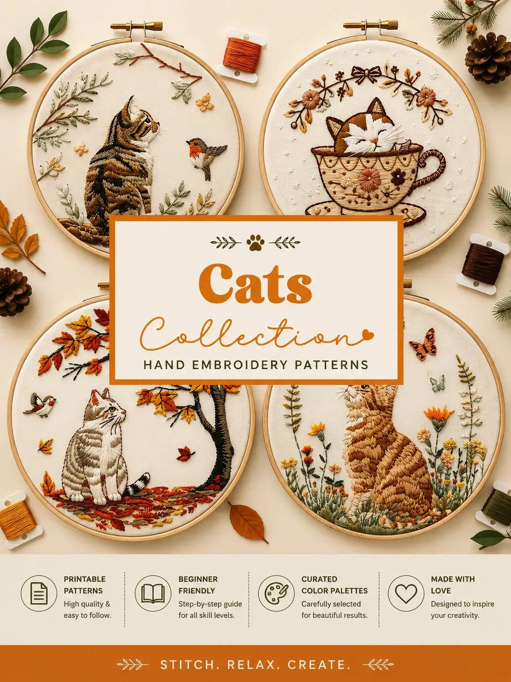 1800+ Premium Hand Embroidery Pattern PDF | Beginner-Friendly DIY Wall Art
